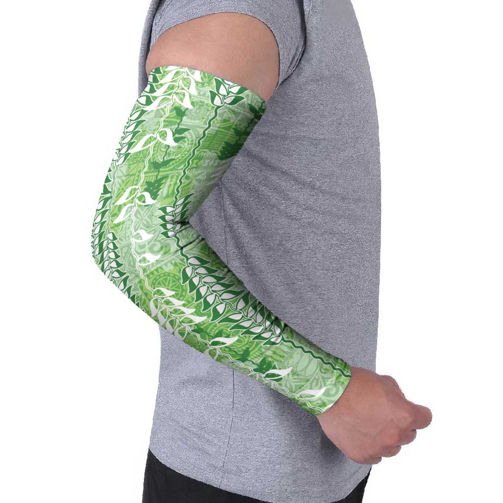 Green Hawaii Tapa Pattern Arm Sleeves With Heliconia Vintage Style