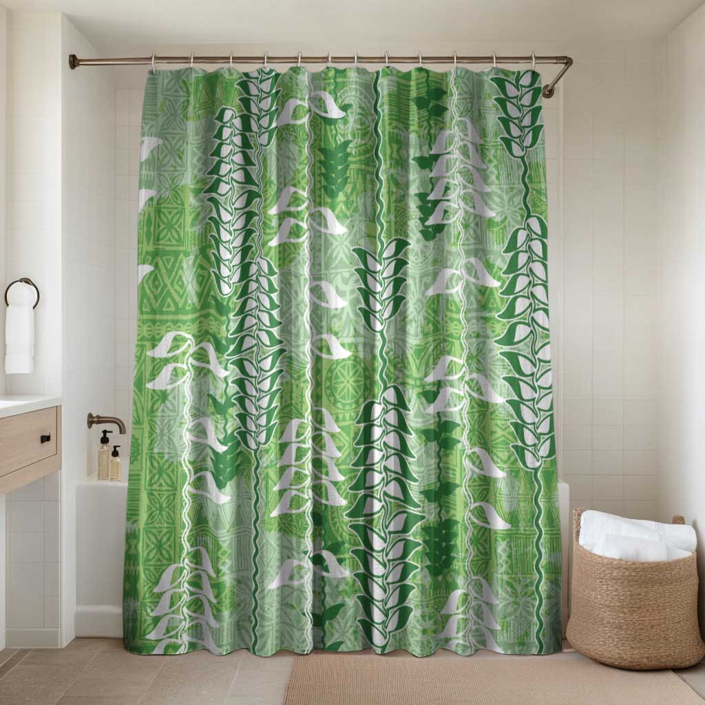 Green Hawaii Tapa Pattern Bathroom Set With Heliconia Vintage Style