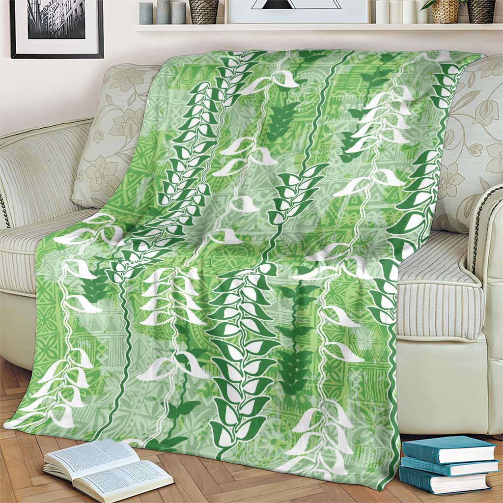 Green Hawaii Tapa Pattern Blanket With Heliconia Vintage Style