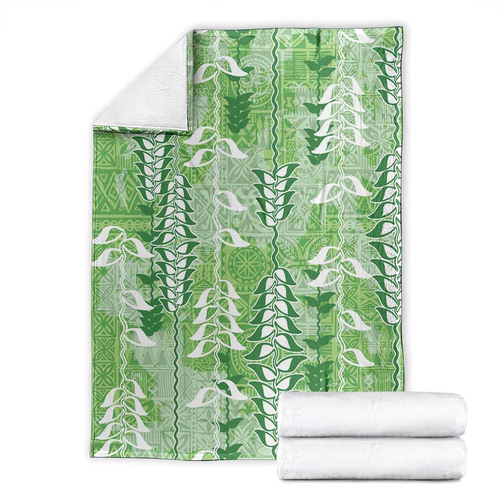 Green Hawaii Tapa Pattern Blanket With Heliconia Vintage Style