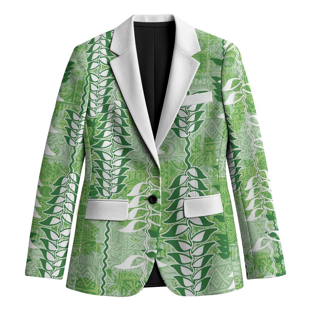 Green Hawaii Tapa Pattern Blazer With Heliconia Vintage Style