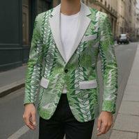 Green Hawaii Tapa Pattern Blazer With Heliconia Vintage Style