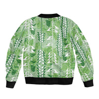 Green Hawaii Tapa Pattern Bomber Jacket With Heliconia Vintage Style