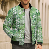 Green Hawaii Tapa Pattern Bomber Puffer Jacket With Heliconia Vintage Style