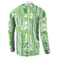 Green Hawaii Tapa Pattern Button Sweatshirt With Heliconia Vintage Style