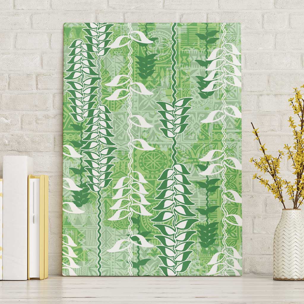 Green Hawaii Tapa Pattern Canvas Wall Art With Heliconia Vintage Style