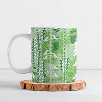 Green Hawaii Tapa Pattern Ceramic Mug With Heliconia Vintage Style