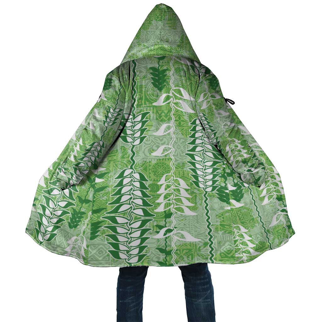 Green Hawaii Tapa Pattern Cloak With Heliconia Vintage Style