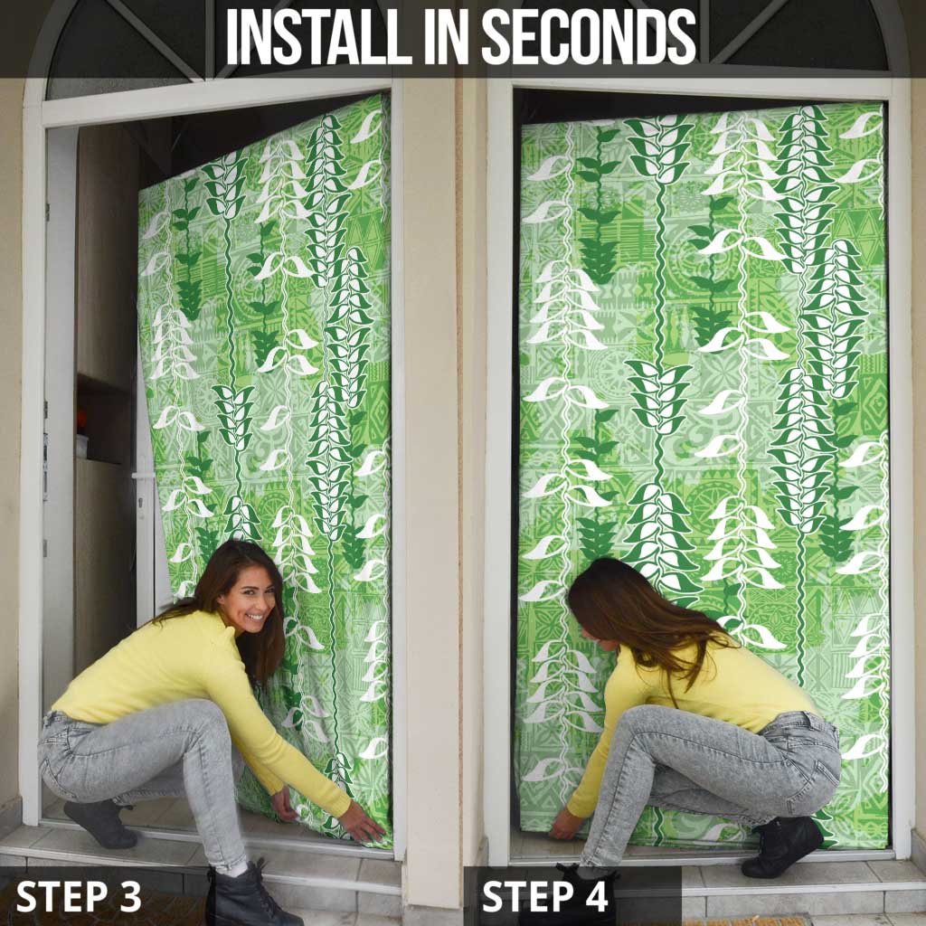 Green Hawaii Tapa Pattern Door Cover With Heliconia Vintage Style