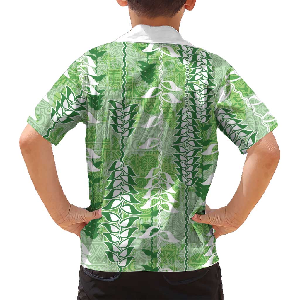 Green Hawaii Tapa Pattern Family Matching Long Sleeve Bodycon Dress and Hawaiian Shirt With Heliconia Vintage Style LT05 - Polynesian Pride