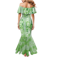 Green Hawaii Tapa Pattern Family Matching Mermaid Dress and Hawaiian Shirt With Heliconia Vintage Style LT05 - Polynesian Pride
