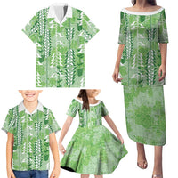 Green Hawaii Tapa Pattern Family Matching Puletasi and Hawaiian Shirt With Heliconia Vintage Style LT05 - Polynesian Pride