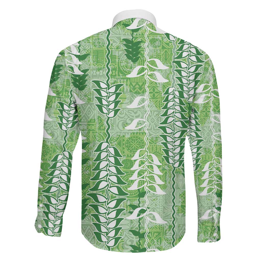 Green Hawaii Tapa Pattern Family Matching Puletasi and Hawaiian Shirt With Heliconia Vintage Style LT05 - Polynesian Pride