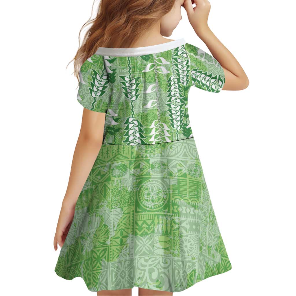 Green Hawaii Tapa Pattern Family Matching Short Sleeve Bodycon Dress and Hawaiian Shirt With Heliconia Vintage Style LT05 - Polynesian Pride