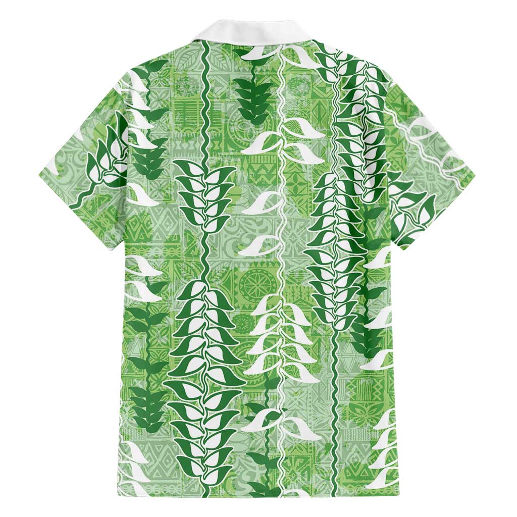 Green Hawaii Tapa Pattern Family Matching Summer Maxi Dress and Hawaiian Shirt With Heliconia Vintage Style