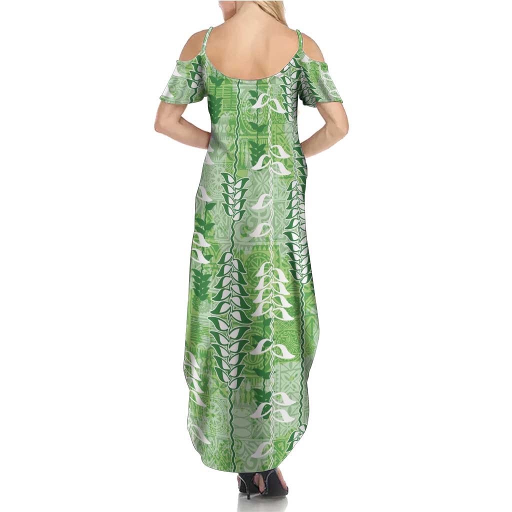 Green Hawaii Tapa Pattern Family Matching Summer Maxi Dress and Hawaiian Shirt With Heliconia Vintage Style