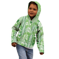 Green Hawaii Tapa Pattern Kid Hoodie With Heliconia Vintage Style