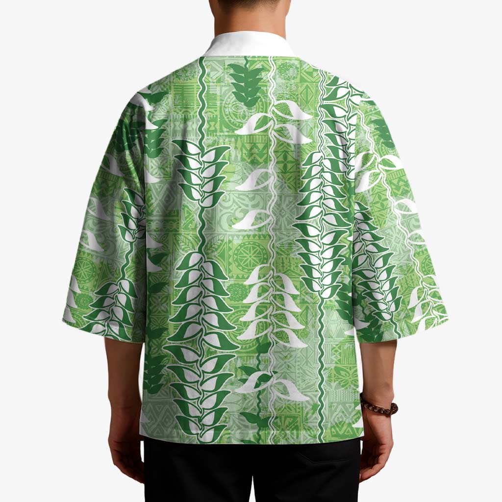Green Hawaii Tapa Pattern Kimono With Heliconia Vintage Style