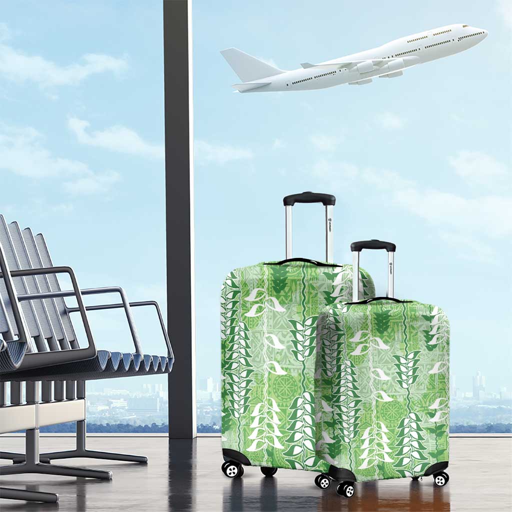 Green Hawaii Tapa Pattern Luggage Cover With Heliconia Vintage Style