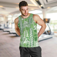 Green Hawaii Tapa Pattern Men Tank Top With Heliconia Vintage Style