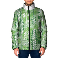 Green Hawaii Tapa Pattern Padded Jacket With Heliconia Vintage Style