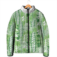 Green Hawaii Tapa Pattern Padded Jacket With Heliconia Vintage Style