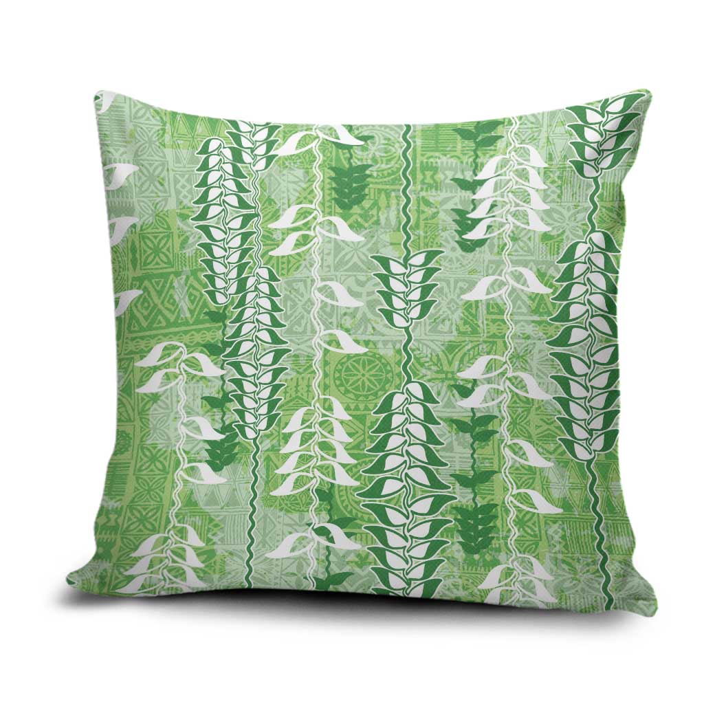 Green Hawaii Tapa Pattern Pillow Cover With Heliconia Vintage Style