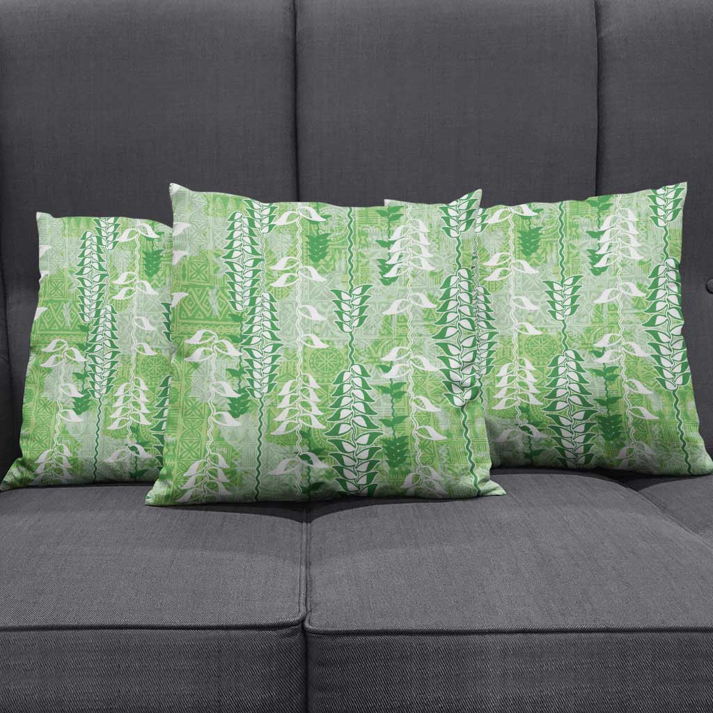 Green Hawaii Tapa Pattern Pillow Cover With Heliconia Vintage Style