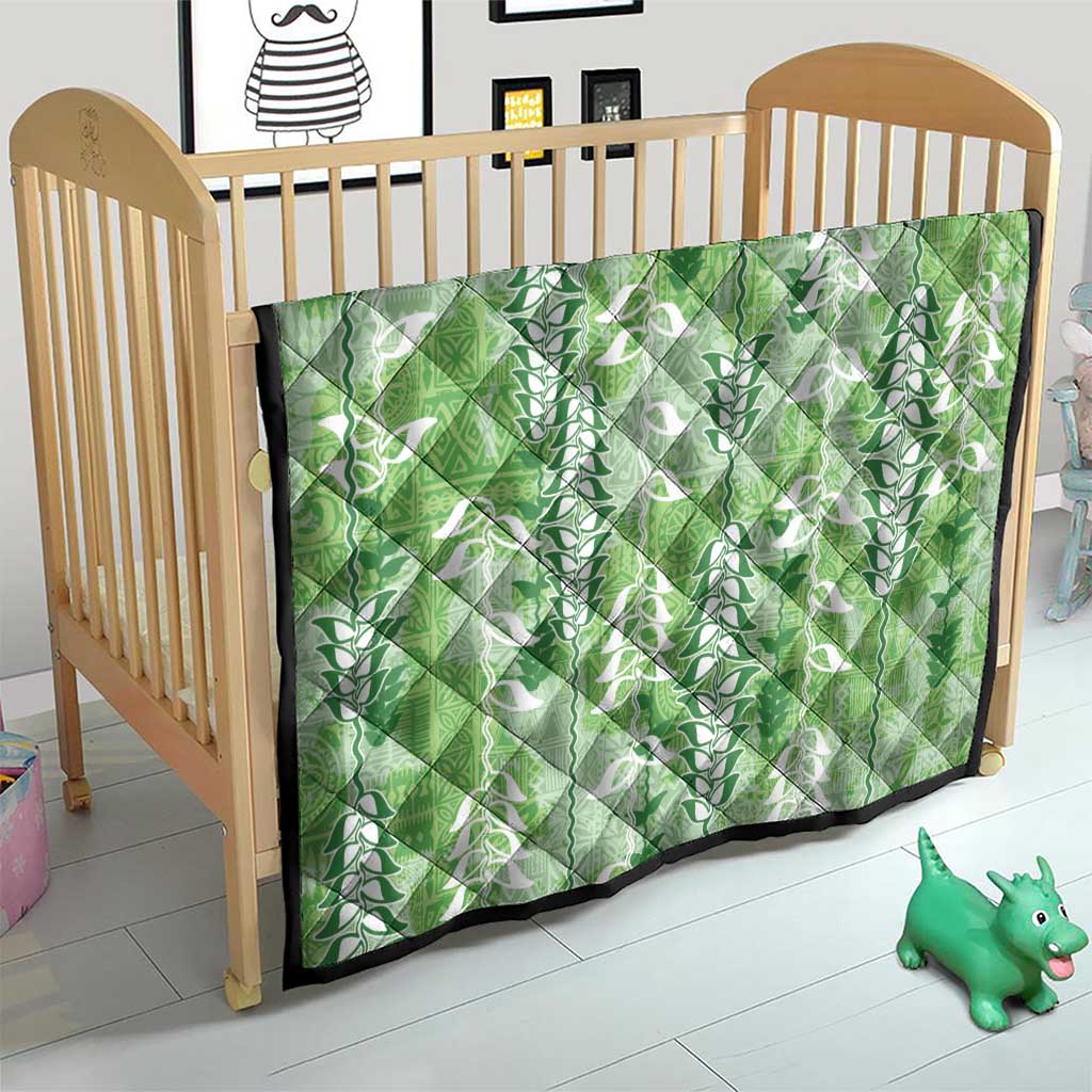 Green Hawaii Tapa Pattern Quilt With Heliconia Vintage Style
