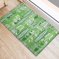 Green Hawaii Tapa Pattern Rubber Doormat With Heliconia Vintage Style