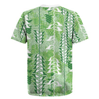 Green Hawaii Tapa Pattern Rugby Jersey With Heliconia Vintage Style