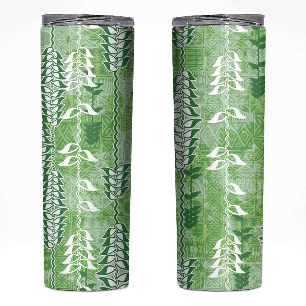 Green Hawaii Tapa Pattern Skinny Tumbler With Heliconia Vintage Style