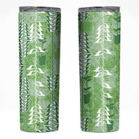 Green Hawaii Tapa Pattern Skinny Tumbler With Heliconia Vintage Style
