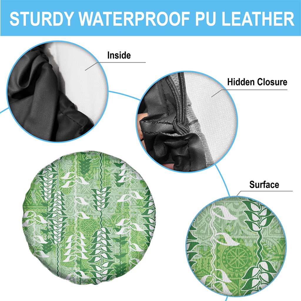Green Hawaii Tapa Pattern Spare Tire Cover With Heliconia Vintage Style