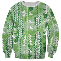 Green Hawaii Tapa Pattern Sweatshirt With Heliconia Vintage Style