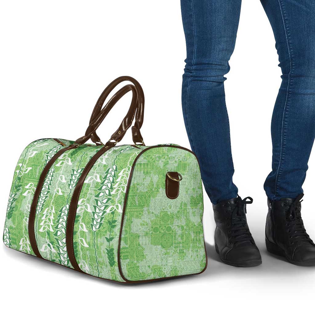 Green Hawaii Tapa Pattern Travel Bag With Heliconia Vintage Style