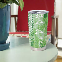 Green Hawaii Tapa Pattern Tumbler Cup With Heliconia Vintage Style