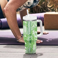 Green Hawaii Tapa Pattern Tumbler With Handle With Heliconia Vintage Style