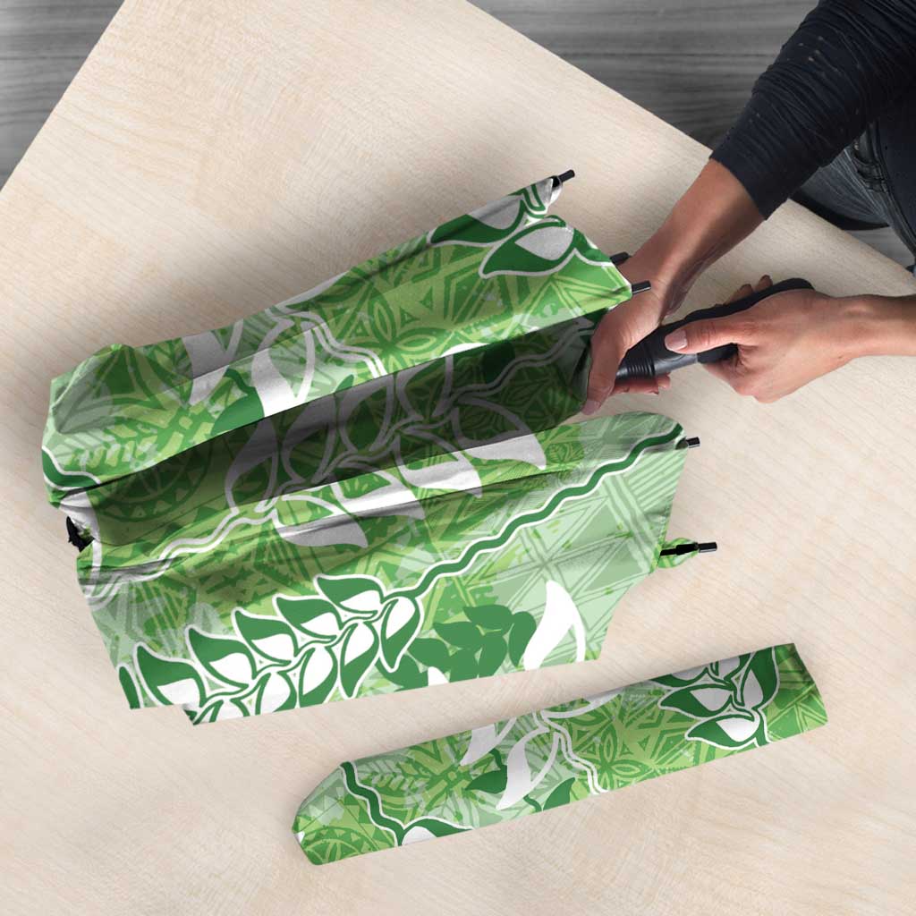 Green Hawaii Tapa Pattern Umbrella With Heliconia Vintage Style