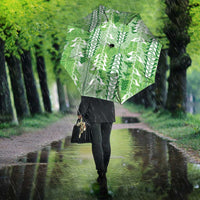 Green Hawaii Tapa Pattern Umbrella With Heliconia Vintage Style