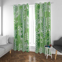 Green Hawaii Tapa Pattern Window Curtain With Heliconia Vintage Style