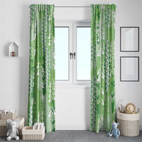 Green Hawaii Tapa Pattern Window Curtain With Heliconia Vintage Style
