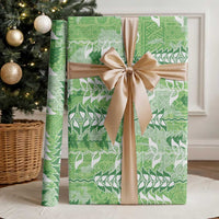 Green Hawaii Tapa Pattern Wrapping Paper With Heliconia Vintage Style