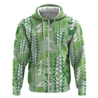 Green Hawaii Tapa Pattern Zip Hoodie With Heliconia Vintage Style