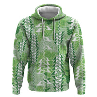Green Hawaii Tapa Pattern Zip Hoodie With Heliconia Vintage Style