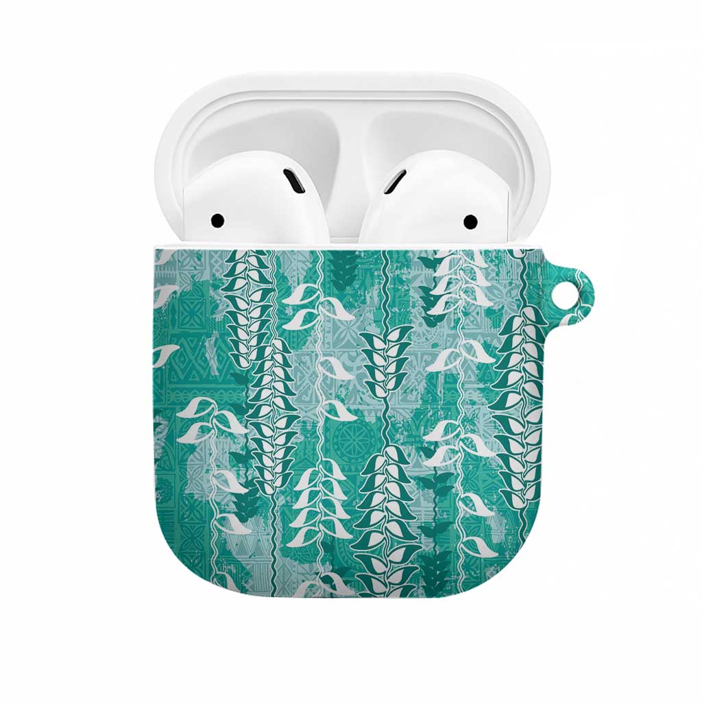 Teal Hawaii Tapa Pattern AirPods Case With Heliconia Vintage Style LT05 Teal - Polynesian Pride