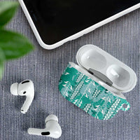 Teal Hawaii Tapa Pattern AirPods Case With Heliconia Vintage Style