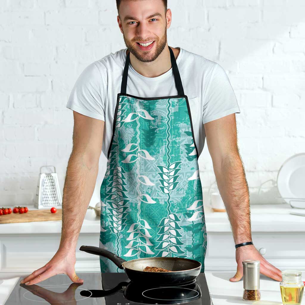 Teal Hawaii Tapa Pattern Apron With Heliconia Vintage Style
