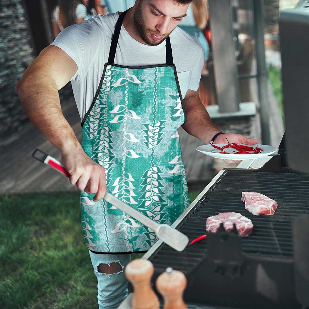 Teal Hawaii Tapa Pattern Apron With Heliconia Vintage Style