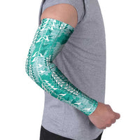 Teal Hawaii Tapa Pattern Arm Sleeves With Heliconia Vintage Style